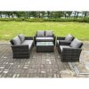 Fimous 6 Seater Dark Grey Mixed High Back Rattan Sofa Set rectangular Coffee Table Garden Furniture Outdoor Patio
