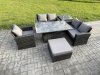 Fimous 6pcs Rattan Outdoor Garden Furniture Set Height Adjustable Rising Lifting Table Sofa Dining Set with Big Footstool Side Table Dark Grey Mixed