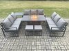 Fimous Aluminium 11 Seater Garden Furniture Outdoor Set Patio Lounge Sofa Gas Fire Pit Dining Table Set with 2 Small Footstools Side Table Dark Grey