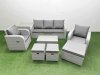 Fimous PE Rattan Garden Furniture Set Reclining Chair Sofa Lounge Sofa Set Oblong Coffee Table Side Table 3 Stools Light Grey