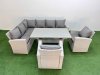 Fimous 8 Seater Rattan Garden Furniture Set Outdoor Patio Dining Corner Sofa Sets with Dining Table 2 Chairs Light Grey Mixed