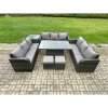 Fimous Patio Garden Dining Set Outdoor Rattan Furniture Lounge Sofa Height Adjustable Rising lifting Table With Side Table 2 Small Footstools Dark Grey Mixed