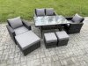Fimous 7 Seater PE Wicker Outdoor Garden Furniture Set Patio Furniture Rattan Rectangular Dining Table Lounge Sofa with 3 Footstools