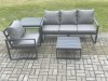 Fimous Aluminium Outdoor Garden Furniture Set Lounge Sofa Chairs Square Coffee Table Sets with Side Table Conservatory Set Dark Grey