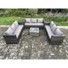 Fimous 9 Seater Rattan Garden Furniture Set Patio Outdoor Lounge Sofa Set with Square Coffee Table Dark Grey Mixed