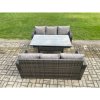 Fimous Patio Rattan Garden Furniture Set with Oblong Rectangular Dining Table 6 Seater Outdoor 3 Seater Sofa Set Dark Grey Mixed
