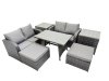 Fimous 6 Seater Garden Outdoor Rattan Furniture Set Rattan Sofa Oblong Dining Table with 2 Side Table Dark Grey