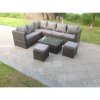 Fimous 8 Seater Grey Rattan Corner Sofa Set Coffee Oblong Coffee Table Outdoor Garden Furniture Patio