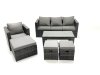 Fimous Rattan Garden Furniture Set Outdoor Lounger Sofa with Coffee Table Armchair 3 Footstools Dark Grey Mixed
