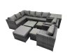 Fimous Rattan Garden Furniture Patio Furniture Sets with Corner Sofa Square Coffee Table 3 Footstools Side Table Dark Grey Mixed