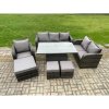 Fimous Rattan Outdoor Furniture Garden Dining Set Patio Height Adjustable Rising lifting Table Reclining Chair Sofa With 3 Footstools Dark Grey Mixed