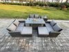 Fimous High Back Rattan Garden Furniture Sofa Sets with Outdoor Furniture Gas Firepit Dining Table Set 2 Big Footstool Side Table Dark Grey Mixed