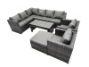 Fimous 6 Pieces Outdoor PE Rattan Garden Furniture Corner Sofa Oblong Coffee Table Set with Cushions Big Footstool Dark Grey Mixed