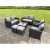 Fimous 8 Seater Dark Grey Mixed High Back Rattan Sofa Set Square Coffee Table Garden Furniture 2 Seater Sofa Chairs Outdoor Patio Stools