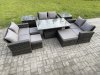 Fimous Wicker PE Rattan Garden Furniture Set Height Adjustable Rising Lifting Table Sofa Dining Set with Double Seat Sofa 3 Footstools 2 Side Tables Dark Grey Mixed