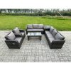 Fimous Wicker PE Rattan Sofa Set Outdoor Patio Garden Furniture with Reclining Chair Coffee Table Side Table Dark Grey Mixed