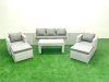 Fimous Rattan Garden Furniture Set 7 Seater Outdoor Garden Sofa 2 Chairs Oblong Coffee Table Set with 2 Stools 2 Side Tables Light Grey Mixed