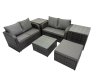 Fimous Rattan Garden Outdoor Furniture Set Love Sofa Square Coffee Table Set with 2 Side Table Big Stool Dark Grey Mixed