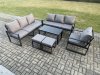 Fimous Aluminium 9 Seater Garden Furniture Outdoor Patio Sofa Set with Rectangular Coffee Table Armchair 2 Small Footstool Dark Grey