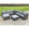 Fimous 7 Seater Dark Mixed Grey Rattan Corner Sofa Outdoor Garden Furniture With 2 Coffee Table Footstool