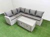 Fimous Rattan Garden Furniture Set Outdoor 8 Seater Corner Sofa Sets with Oblong Coffee Table 2 Small Footstools Light Grey Mixed