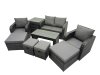 Fimous 3 Seater Sofa Reclining Chair Coffee Table Set Rattan Garden Outdoor Furniture Set with 2 Side Tables 4 Stool Dark Grey Mixed