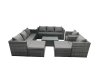 Fimous Rattan Garden Furniture Dining Set 10-seater Patio Coffee Table Sofa Set with 2 Big Stools Dark Grey Mixed