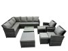 Fimous 11 Seat Poly Rattan Outdoor Patio Coffee Table Corner Sofa Set with 3 Stools 2 Chairs for Garden Backyard Dark Grey Mixed