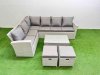 Fimous 8 Seater Garden Outdoor PE Rattan Furniture Set Rattan Garden Sofa Sets with Oblong Coffee Table Light Grey Mixed