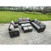 Fimous Patio Garden Furniture Sets Wicker 10 Seater Outdoor Rattan Furniture Sofa Sets with Rectangular Coffee Table Reclining Chair 2 Small Footstools