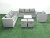Fimous Wicker PE Rattan Sofa Garden Furniture Set with Armchair Square Coffee Table 2 Small Footstools Side Table Light Grey Mixed