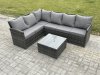 Fimous 6 Seater Outdoor Garden Furniture Set Wicker PE Rattan Corner Sofa Set with Square Coffee Table Dark Grey Mixed