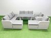 Fimous 10 Seater Wicker PE Rattan Furniture Outdoor Dining Table 3 Seater Sofa Reclining Chair Set with 2 Side Tables 2 Big Stools Light Grey