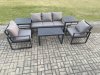 Fimous Aluminium Garden Furniture Set Patio Lounge Sofa with Oblong Coffee Table 2 Armchairs 2 Side Table Dark Grey
