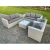 Fimous 8 Seater Light Grey Outdoor PE Rattan Garden Furniture Set Wicker Sofa Set Square Coffee Table 2 Armchair