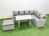 Fimous 7 Seater Garden Outdoor Rattan Furniture Set Rattan Corner Sofa Oblong Dining Table Set with Big Footstool Light Grey Mixed