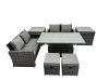 Fimous Outdoor Love Sofa Set 6 Seat Rattan Garden Furniture Set with Adjustable Lifting Dining or Coffee Table Dark Grey Mixed