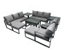 Fimous Outdoor Garden Furniture Set Aluminium Lounge 3 Seat Sofa Oblong Coffee Table Sets with 2 Chairs 4 Stools 2 Side Tables Dark Grey