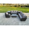 Fimous 7 Seater Rattan Outdoor Garden Furniture Sofa Set Patio Table & Chairs Set with 3 Seater Sofa Reclining Chair 3 Seater Sofa 2 Side Tables Dark Grey Mixed