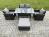 Fimous PE Wicker Outdoor Garden Furniture Set Patio Furniture Rattan Rectangular Dining Table Lounge Sofa with Big Footstool