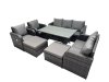 Fimous 9 Seat Outdoor Wicker PE Rattan Garden Furniture Set Dining Table Sofa Set with 2 Big Stools Dark Grey Mixed