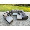 Fimous 10 Seater Rattan Outdoor Garden Furniture Sofa Set Patio Table & Chairs Set with 3 Seater Sofa Reclining Chair 2 Big Footstool 3 Seater Sofa Side Table Dark Grey Mixed