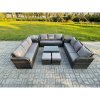 Fimous Rattan Lounge Sofa Set 11 Seater Outdoor Garden Furniture Set with Rectangular Coffee Table 3 Seater Sofa 2 Side Tables 2 Small Footstools Dark Grey Mixed
