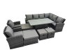 Fimous 12 Seat Rattan Garden Furniture Corner Sofa Set Outdoor Adjustable Lifting Dining or Coffee Table Set with 4 Footstools Dark Grey Mixed