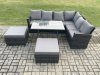 Fimous Outdoor Furniture Garden Dining Set Rattan Corner Sofa Set Rectangular Dining Table with Temper Glass 2 Big Footstool Dark Grey Mixed