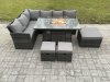 Fimous Rattan Garden Furniture High Back Corner Sofa Gas Fire Pit Dining Table Sets Gas Heater with 3 Footstools 9 Seater Dark Grey Mixed