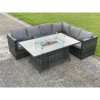 Fimous Outdoor Rattan Garden Corner Sofa Set Garden Furniture Gas Fire Pit Table Dining Sets Gas Heater Lounge Dark Grey 6 Seater