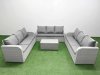 Fimous PE Rattan Lounge Sofa Set 9 Seater Outdoor Garden Furniture Set with Rectangular Coffee Table 3 Seater Sofa Light Grey