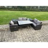 Fimous Lounge Rattan Sofa Set Outdoor Garden Furniture Oblong Rectangular Dining Table With Chairs 2 Side Tables Dark Grey Mixed