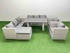 Fimous 9 Seater Wicker PE Rattan Furniture Outdoor Dining Table 3 Seater Sofa Armchair Set with 2 Side Tables Big Stool Light Grey
